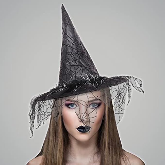 HALLOWEEN WITCH HAT FOR WOMEN VINTAGE LACE VEILS PRINTED HATS PARTY SUPPLIES HALLOWEEN COSTUME ACCESSORIES WITH SPIDER WEB LACE - Image 5